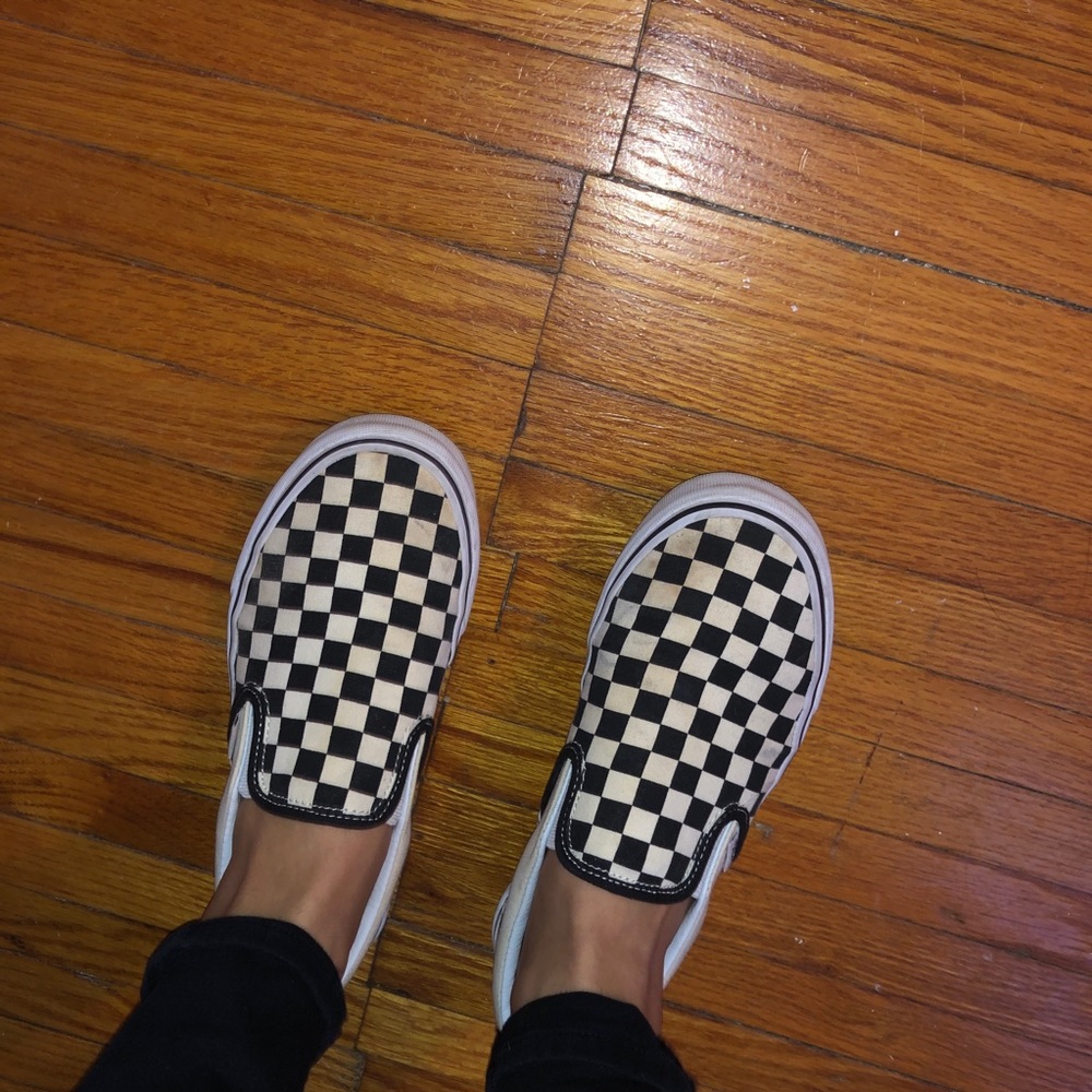 Vans Checkerboard Slip On Sneakers. Black & White